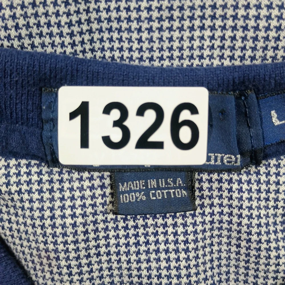 Polo Ralph Lauren Mens Houndstooth Polo Shirt Blue Large Made in USA